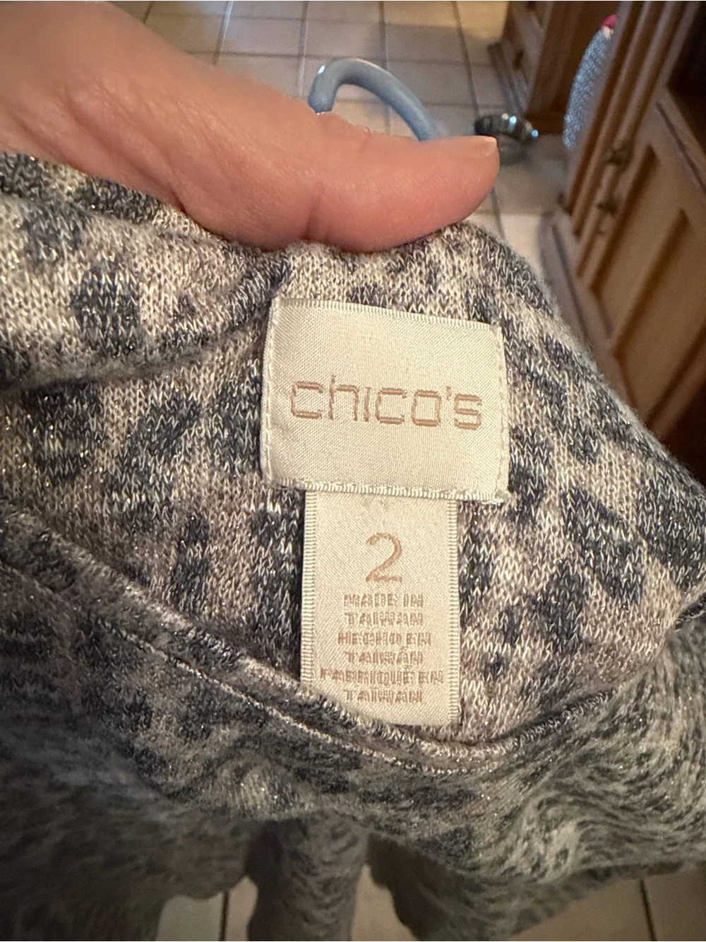 Chico's Gray Leopard-Print Long Sleeve Top-very lightweight